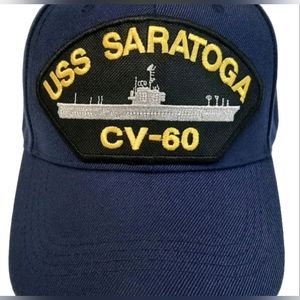 US Navy USS Saratoga CV-60 Men's Patch Cap Hat Navy Blue Acrylic Retro Vintage S